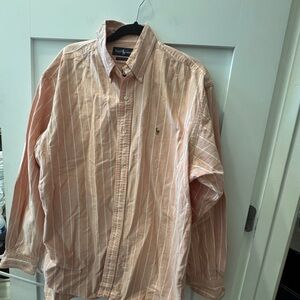 Ralph Lauren Men's Light Orange Striped Button Down Shirt size L